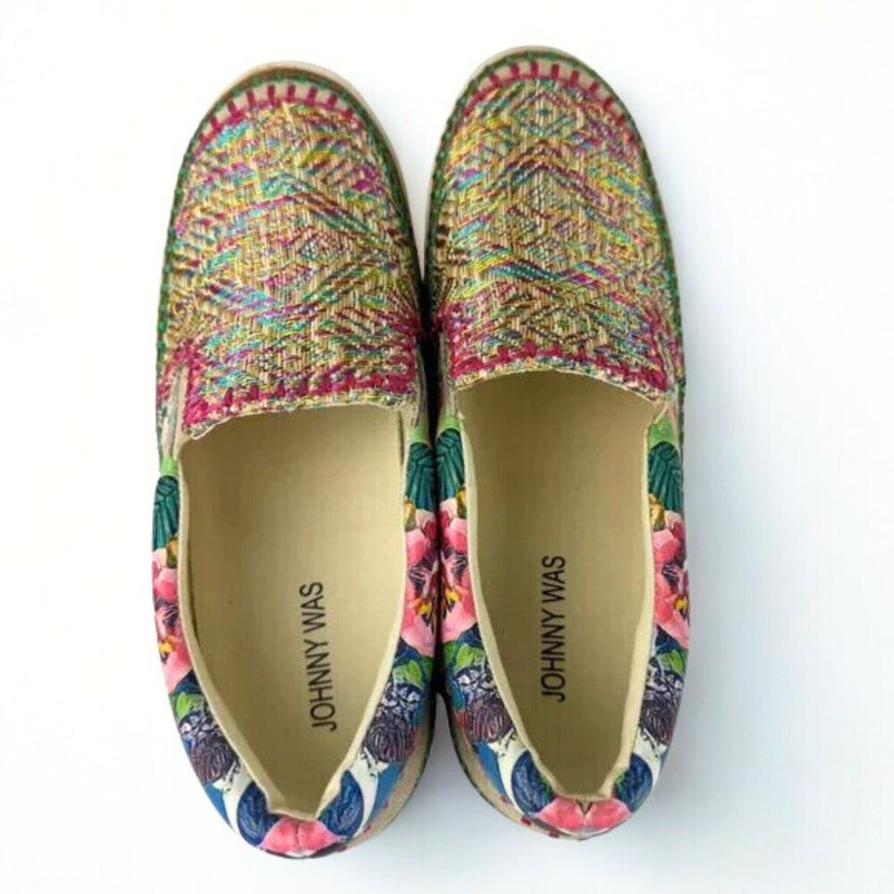 Johnny Was Patchwork Slip On Sneakers Platform Colorful Embroidered Size 9.5
